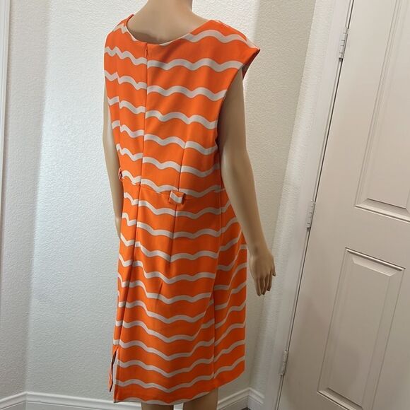 LLE New York Dress Sz 16 Scoop Neck Sleeveless Orange Beige Diagonal Stripe Midi - Picture 5 of 9